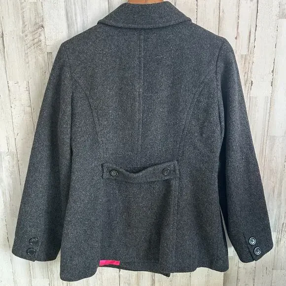 Izzi Collections 100 Wool Pea Coat Large Charcoal Gray Dark Academia Goth Preppy - Picture 2 of 8